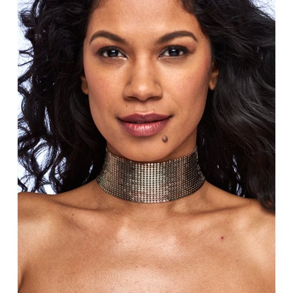 PINK & GREEN HOLOGRAPHIC DUO CHROME GUNMETAL CHAINMAIL MESH THICK CHOKER GOTH - Picture 4 of 9